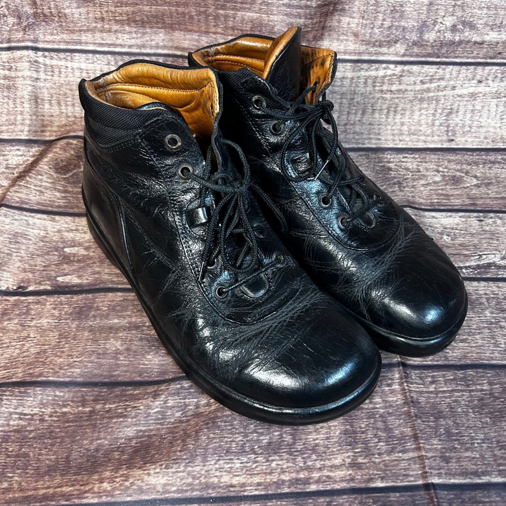 Footprints Birkenstock Black Leather Lace Up Ankle Boots Portugal Size 40